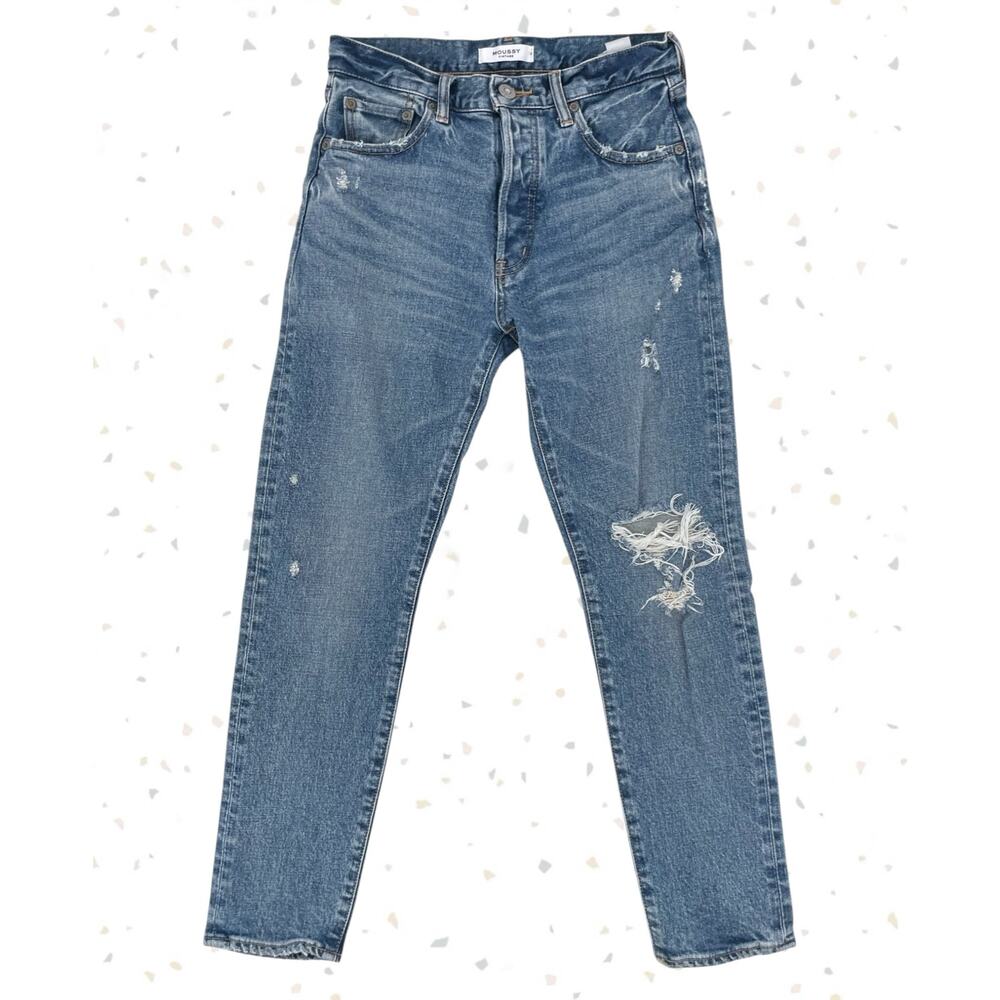 Moussy Vintage Blue Jeans Ripped Distressed Button Fly Japanese Denim Size 26